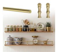 Rail de Protection d'éTagèRe Barres de Garde-corps en Laiton, Rail d'étagère pour la Cuisine et le Meuble Présentoir Rails de Basculement De Bord Décoratif(Brass-B,20in/51cm)