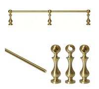 Rail de Protection D'éTagèRe Longue Rambarde en Laiton pour Étagère Décorative, Ensemble de Rambarde en Laiton Massif avec 3 Barreaux, Barre De Tringle Inclinable pour Armoires(Style A,21in/53cm)