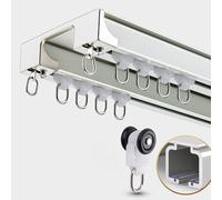 Rail de rail de rideau robuste, Rail de rideau de plafond en aluminium monté au plafond, Tringle À Rideaux Double with mute track pour tentures, séparateurs de pièce, 100 cm-600 cm (Color : White A,