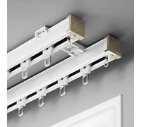 Rail De Rideau À Double En Aluminium Pour Fixation Murale, Système De Rideaux Séparateurs De Pièce À Double Rail Pour Salon Et Chambre Avec Poulie À Roulement Silencieux(White Ceiling,180cm(2*90cm))