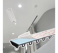 Rail de rideau auto-adhésif en aluminium découpable avec crochets pour salon et baie vitrée Noir Comprend une spatule d'angle