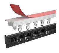 Rail de rideau autocollant pour montage au plafond ou au mur - Tringle en alliage d'aluminium ultra fine pour ouverture vers l'intérieur - Baie vitrée - Revêtement en silicone noir - Longueur réglable