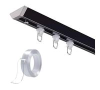 Rail de rideau autocollant sans perçage pour plafond ou mur, tringle de séparation de pièce pour intimité, tringles métalliques coulissantes de 3,7 m (noir/blanc, 380 cm) - Facile à installer