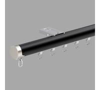 Rail de rideau de plafond en aluminium robuste - Système mural à une voie avec rouleaux silencieux pour salon, chambre à coucher, hôpital - Noir - 2,3 m
