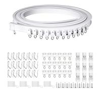 Rail de Rideau de Plafond Incurvé 3m Blanc - Flexible et Pliable pour Baie Vitrée/Fenêtres Angulaires - Comprend 18 Rouleaux Silencieux, 18 Crochets & Kit Complet (9 Supports, 9 Vis, 9 Chevilles)