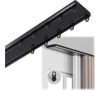Rail De Rideau Double pour Fenêtre, Rail De Plafond en Aluminium pour Rideaux, Rails À Rideaux Robustes pour Séparateur De Pièce Salon Chambre avec Poulies À Lame d'acier(Noir,240cm)