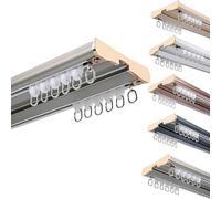 Rail de Rideau Double Rail de Plafond en Aluminium Tringle à Rideaux Coulissant Muet Rideau Rail Séparateur de Pièce Moderne pour Rideaux Occultants Chambre Salon RV(Gray,230cm/7.5ft(2*115cm))