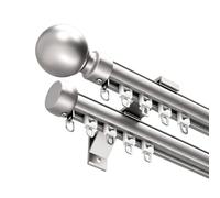 Rail de Rideau Double Robuste et Silencieux en Aluminium, avec Embouts et Supports, pour SéParateur ee PièCe, FenêTres ou Salon Chambre D'HôTel(Gris,0.5m)
