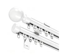 Rail de Rideau Double Robuste et Silencieux en Aluminium, avec Embouts et Supports, pour SéParateur ee PièCe, FenêTres ou Salon Chambre D'HôTel(Blanc,2.4m)