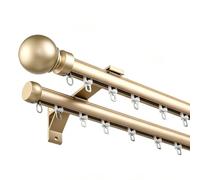 Rail de Rideau Double Robuste et Silencieux en Aluminium, avec Embouts et Supports, pour SéParateur ee PièCe, FenêTres ou Salon Chambre D'HôTel(Or,1.9m)