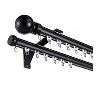Rail de Rideau Double Robuste et Silencieux en Aluminium, avec Embouts et Supports, pour SéParateur ee PièCe, FenêTres ou Salon Chambre D'HôTel(Noir,1.6m)