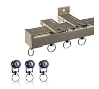 Rail de Rideau en Aluminium, Système de Rail de Rideaux Coulissant Multi-usages, Avec Bande Silencieuse et Rouleaux Coulissants for Les, Grand Rail Carré Ultra-robuste, Rail de Rideaux Plafond(Champag