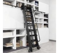 Rail de suspension pour échelle de bureau à roulettes noire de 1 à 7,3 m (sans échelle) avec roulettes au sol, kit de rails ronds en acier noir(Non-telescopic,400cm Kit de piste)