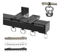 Rail de Suspension Robuste avec roulettes silencieuses, cloison de Plafond de 460 cm, Support Mural, Convient pour Une épaisseur de 2,0 à 2,6 mm, Noir, Finition Lisse.