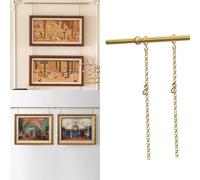 Rail de Suspension Vintage pour Tableaux - Rail d'exposition en Laiton de 1,4 m avec chaînes et Crochets dorés, décoration Murale Polyvalente pour musées et galeries d'art