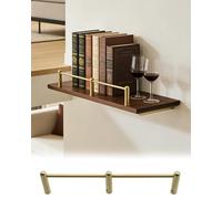 Rail D'étagère Barre d'Étagère en Laiton Massif Vieilli Doré, Garde-Corps de Sécurité Anti-Bascule pour Longues Étagères avec 3 Poteaux et Vis, Rails Galerie(Style 2,24in (61cm))