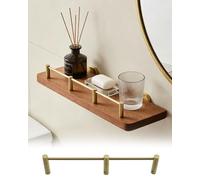 Rail D'étagère Barre d'Étagère en Laiton Massif Vieilli Doré, Garde-Corps de Sécurité Anti-Bascule pour Longues Étagères avec 3 Poteaux et Vis, Rails Galerie(Style 3,40in (102cm))