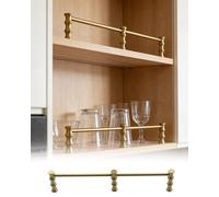 Rail D'étagère Barre d'Étagère en Laiton Massif Vieilli Doré, Garde-Corps de Sécurité Anti-Bascule pour Longues Étagères avec 3 Poteaux et Vis, Rails Galerie(Style 4,26in (66cm))