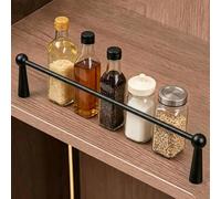 Rail D'étagère Rail de Étagère en Métal Noir pour Rangement de Cuisine, Rail de Étagères Suspendues avec 2 Supports, Barre D'Arrêt Décorative pour Étagère Protège(B,44" (112 cm))