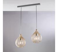 Rail Diamante blanc, cadre chromé, verre soufflé ambré effet cristal, câbles réglables, 2 lumières pour ambiance douce