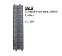 Rail double voie droit, 248 mm, 2 pièces, traverse béton - KATO 20-004 - N 1/160