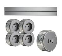 Rail électrique saillie 100cm + 4 prises + 1 module USB - argent - Orium