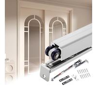 Rail Et Roulettes Pour Porte Coulissante À Fermeture Douce, Rails de Porte Coulissante Avec Butée, Kit de Quincaillerie Pour Porte de Grange À Montage Supérieur Pour Armoire/Sier-White/5.0M/16.4Ft