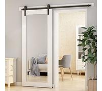 Rail Porte Coulissante 244cm Kit Roulette Suspendue Systeme Noir pour 1 Porte Coulissante Interieur 122cm Large, Petite Roue J-forme
