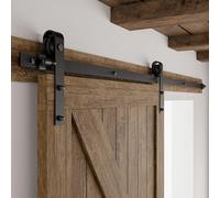 Rail Porte Coulissante 366cm Kit Roulette Suspendue Systeme Noir pour 1 Porte Coulissante Interieur 183cm Large, Petite Roue J-forme