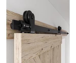 Rail Porte Coulissante 366cm Kit Roulette Suspendue Systeme Noir pour 1 Porte Coulissante Interieur 183cm Large, Petite Roue T-forme