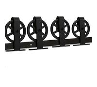 Rail Porte Coulissante Double 274cm Kit Roulette Suspendue Systeme Noir pour 2 Porte Coulissante Interieur 68cm Large, Grande Roue T-forme