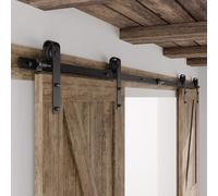 Rail Porte Coulissante Double 295cm Kit Roulette Suspendue Systeme Noir pour 2 Porte Coulissante Interieur 73cm Large, Petite Roue J-forme