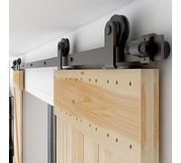 Rail Porte Coulissante Double 295cm Kit Roulette Suspendue Systeme Noir pour 2 Porte Coulissante Interieur 73cm Large, Petite Roue T-forme