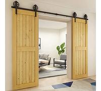 Rail Porte Coulissante Double 305cm Kit Roulette Suspendue Systeme Noir pour 2 Porte Coulissante Interieur 76cm Large, Grande Roue J-forme