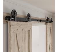 Rail Porte Coulissante Double 325cm Kit Roulette Suspendue Systeme Noir pour 2 Porte Coulissante Interieur 81cm Large, Milieu Roue T-forme