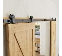 Rail Porte Coulissante Double 366cm Kit Roulette Suspendue Systeme Noir pour 2 Porte Coulissante Interieur 91cm Large, Petite Roue T-forme