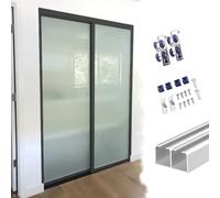 Rail Porte Coulissante Double Système de Rail Porte Coulissante à Contournement, Kits Portes Encastrement Montés en Haut Aluminium Économiseurs d'Espace pour Cuisine(Silver,5ft/152cm)