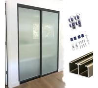 Rail Porte Coulissante Double Système de Rail Porte Coulissante à Contournement, Kits Portes Encastrement Montés en Haut Aluminium Économiseurs d'Espace pour Cuisine(Champagne,5ft/152cm)