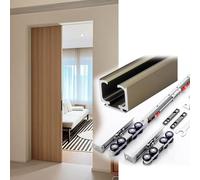 Rail Porte Coulissante en Alliage D'aluminium Quincaillerie Kit Rail pour Porte Coulissante Placard avec Roulette et Système de Fermeture en Douceur Suspendue de 80 Kg(Champagne,3 m/118.1 in)