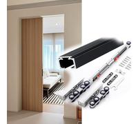 Rail Porte Coulissante en Alliage D'aluminium Quincaillerie Kit Rail pour Porte Coulissante Placard avec Roulette et Système de Fermeture en Douceur Suspendue de 80 Kg(Noir,2.3 m/90.6 in)