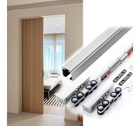 Rail Porte Coulissante en Alliage D'aluminium Quincaillerie Kit Rail pour Porte Coulissante Placard avec Roulette et Système de Fermeture en Douceur Suspendue de 80 Kg(Silver white,2.5 m/98.4 in)