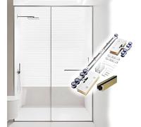 Rail Porte Coulissante en Verre de 8-12 mm, Kit de Quincaillerie pour Porte Coulissante avec Roulettes, Systeme Porte Coulissante à Fermeture Douce pour Vitrine Bibliothèque(Champagne,1.6 m/5.2 ft)