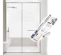 Rail Porte Coulissante en Verre de 8-12 mm, Kit de Quincaillerie pour Porte Coulissante avec Roulettes, Systeme Porte Coulissante à Fermeture Douce pour Vitrine Bibliothèque(Blanc,2.4 m/7.9 ft)