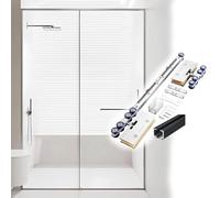 Rail Porte Coulissante en Verre de 8-12 mm, Kit de Quincaillerie pour Porte Coulissante avec Roulettes, Systeme Porte Coulissante à Fermeture Douce pour Vitrine Bibliothèque(Noir,3.2 m/10.5 ft)