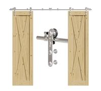 Rail Porte Coulissante Inox Double 183cm Kit Roulette Suspendue Systeme Noir pour 2 Porte Coulissante Interieur 45cm Large, Acier Inoxydable I Forme