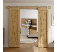 Rail Porte Coulissante Inox Double 200cm Kit Roulette Suspendue Systeme Noir pour 2 Porte Coulissante Interieur 50cm Large, Acier Inoxydable I Forme