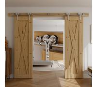 Rail Porte Coulissante Inox Double 212cm Kit Roulette Suspendue Systeme Noir pour 2 Porte Coulissante Interieur 53cm Large, Acier Inoxydable Y Forme