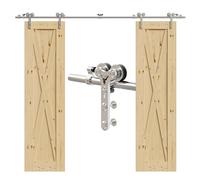 Rail Porte Coulissante Inox Double 244cm Kit Roulette Suspendue Systeme Noir pour 2 Porte Coulissante Interieur 61cm Large, Acier Inoxydable Y Forme