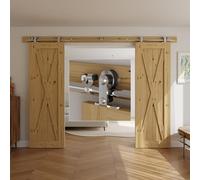 Rail Porte Coulissante Inox Double 366cm Kit Roulette Suspendue Systeme Noir pour 2 Porte Coulissante Interieur 91cm Large, Acier Inoxydable T Forme