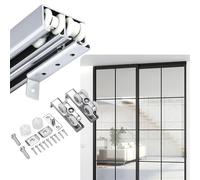 Rail Porte Coulissante Kit de Quincaillerie Double Rail Coulissant pour 2 Portes, Quincaillerie Robuste pour Portes de Placard Coulissantes, Kit de Rail pour Porte de Grange(Silver,2m(6.6ft))